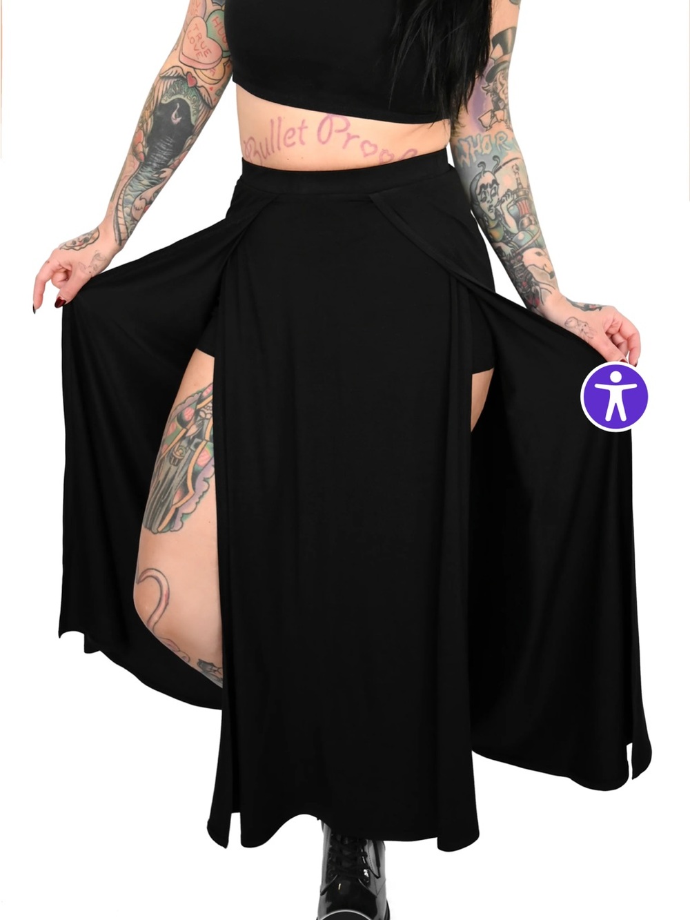 Foxblood Black High-Slit Maxi Skirt - Picture 2 of 2